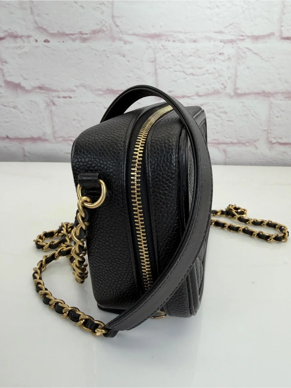 CHANEL Caviar Quilted CC Filigree Vanity Clutch With Chain Black
